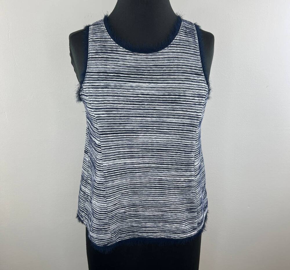 Vanessa Virginia by Anthropologie Blue White Stripe Sleeveless Fringe Tank Sz S